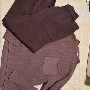 Brown Crewneck Pocket Sweater set